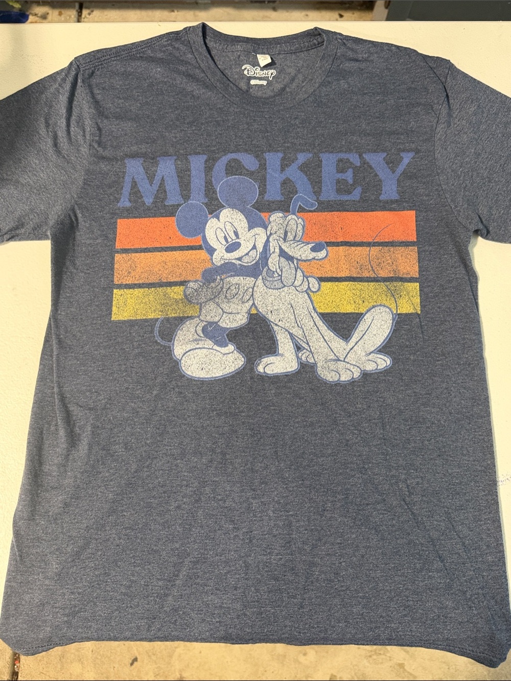 Disney Men's Mickey & Pluto Retro Stripe Graphic Tee - Blue Heather